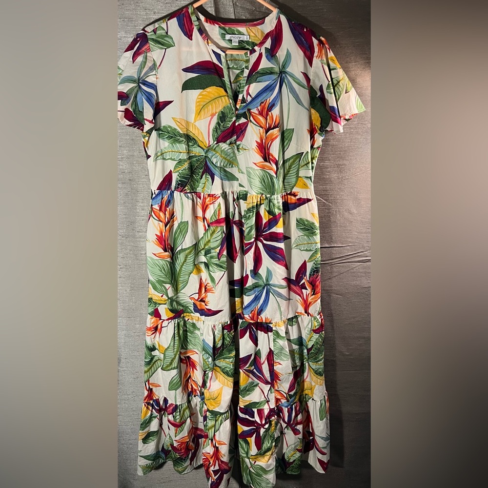 Chico's Tropical Floral Maxi Dress - Multicolor 100% cotton Size 2